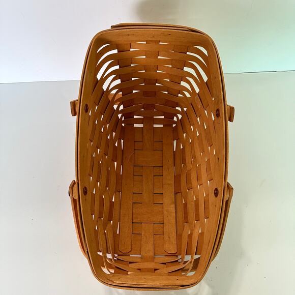 Vintage Handmade Longaberger Slanted Oblong Basket Folding Handles Signed 1999 - Picture 6 of 7